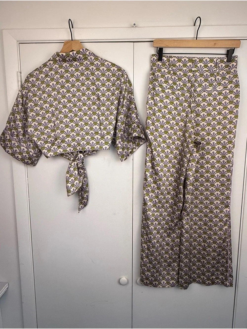 Zara Pineapple Print Matching Shirt Wide Leg Pants Set S